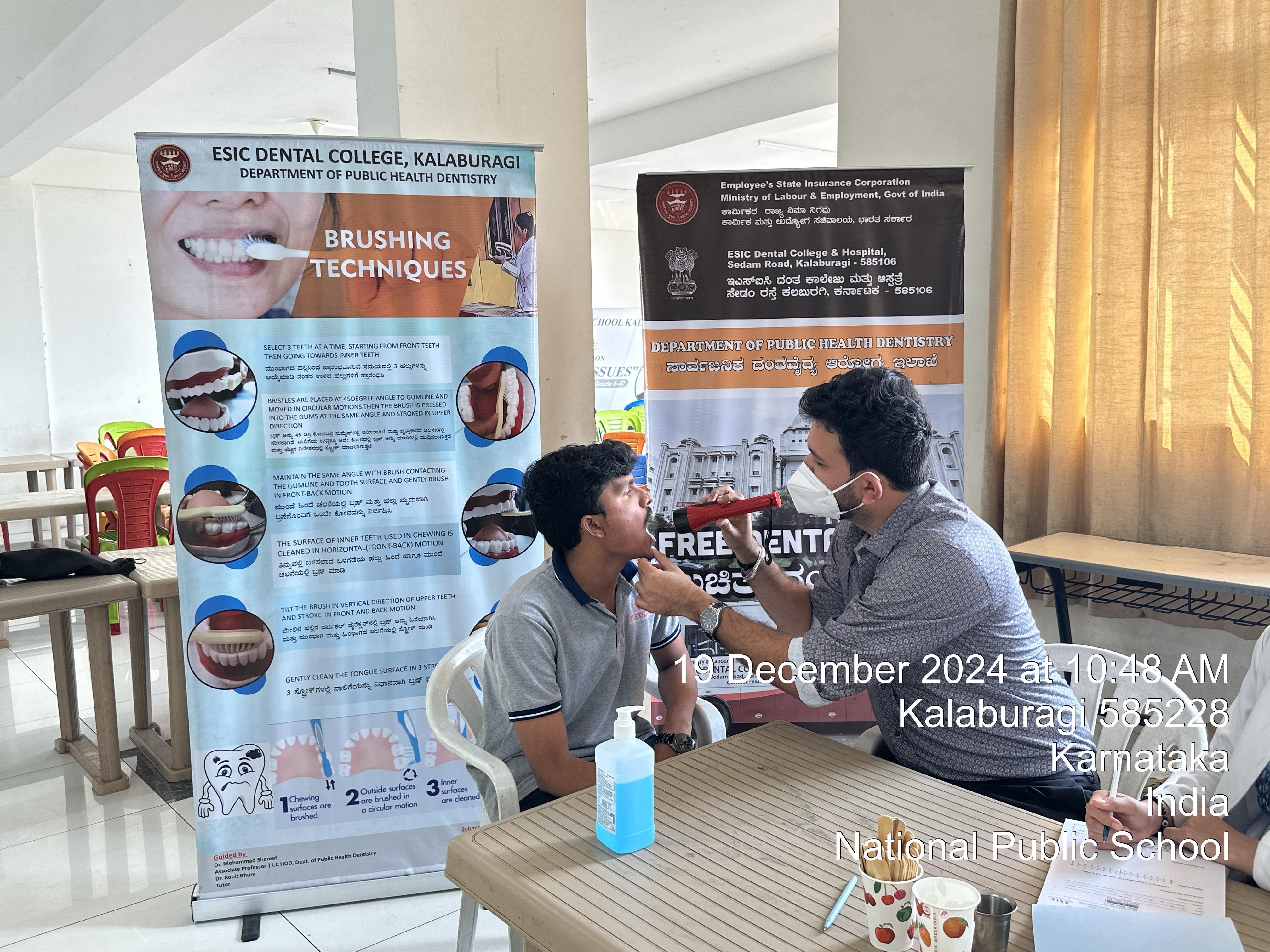 Free Dental screening and treatment camp conducted at Shetty Institute of Technology, Kalaburagi by ESIC Dental College and Hospital, Kalaburagi on 21st December 2024.