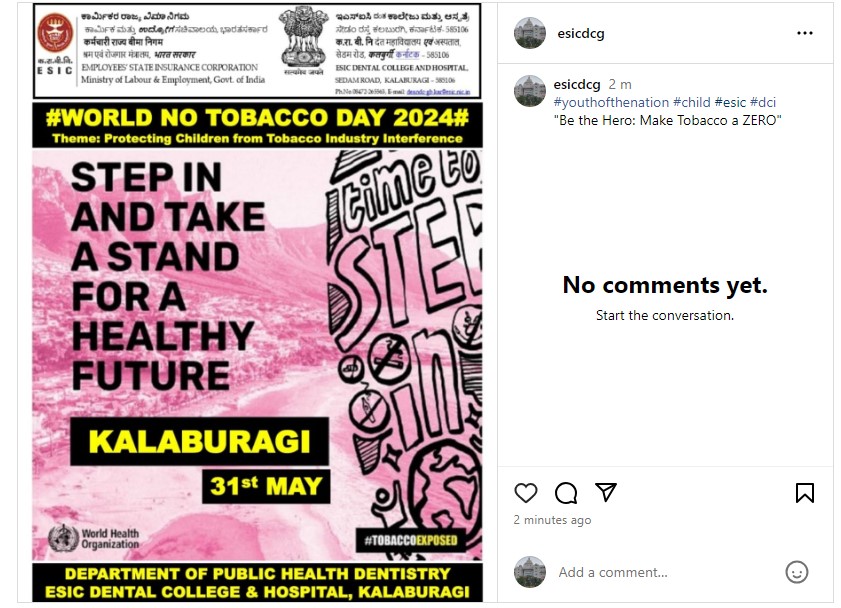 25 May 2024, ESIC Dental College, Kalaburagi conducted awareness prgoram on  WNTD through various social flatforms