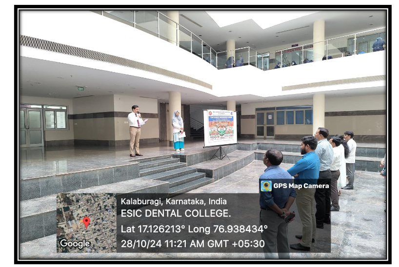 As part of Vigilance Awareness Week 2024, ESIC Dental College and Hospital, Kalaburagi, organized a series of activities from 28th October to 6th November 2024. With the theme Culture of Integrity for Nation’s Prosperity, the week aimed to raise awareness about the importance of ethics and transparency in governance and public administration. It also sought to promote integrity and eradicate corruption through the active support and participation of all citizens.